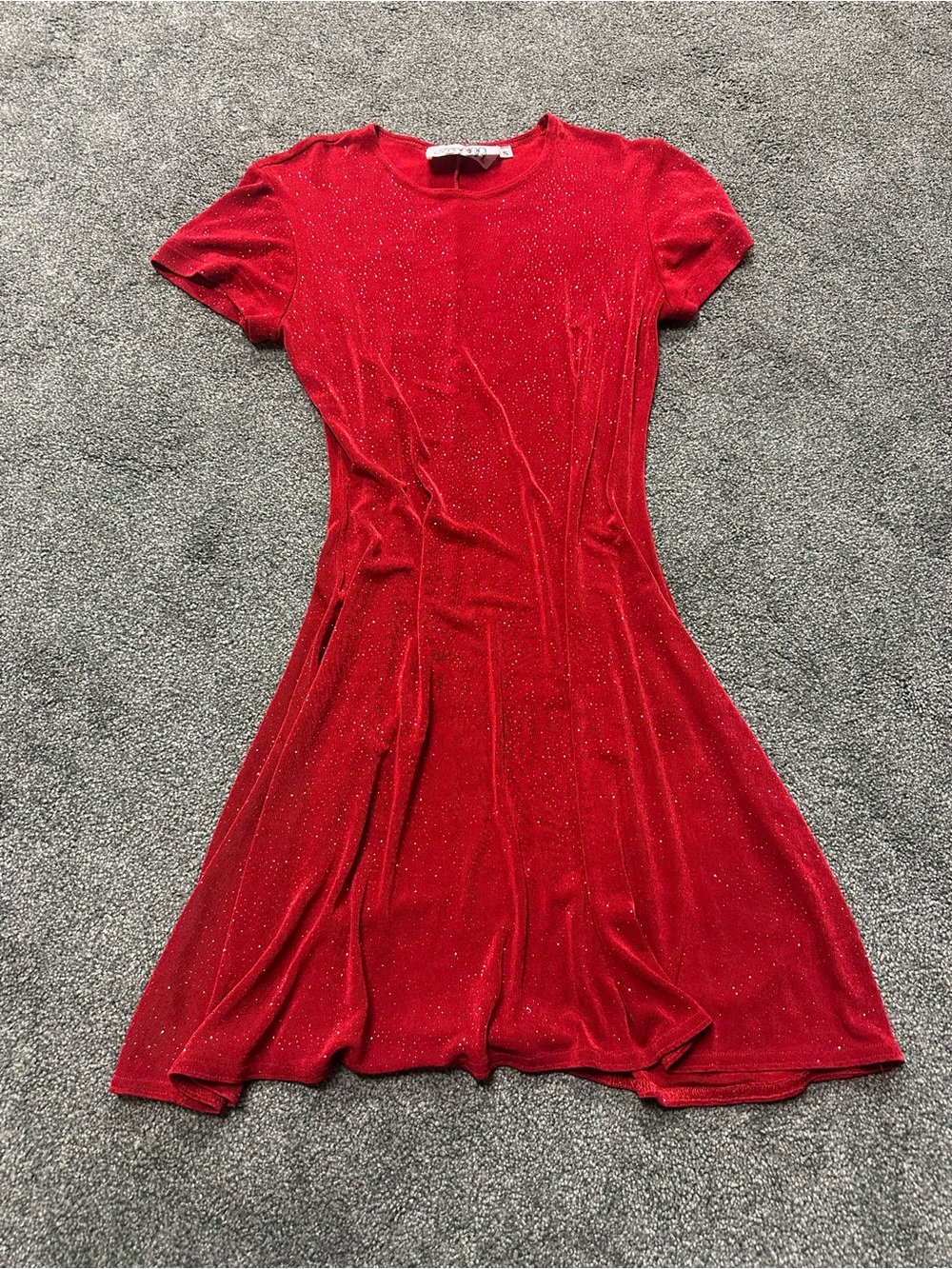 Red Short-Sleeve Glitter Dress